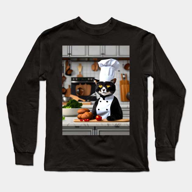 Chef Cat - Modern Digital Art Long Sleeve T-Shirt by Ai-michiart